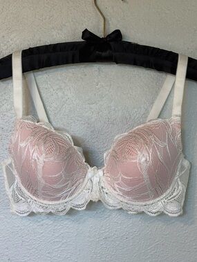 Felina Lingerie 36B Padded White‎ Lace Over Pink Contour Push-up Bra NEW